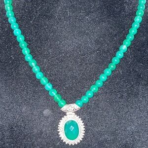 Sterling Silver Green Jadeite Necklace with Faceted Jade Pendant – 18”